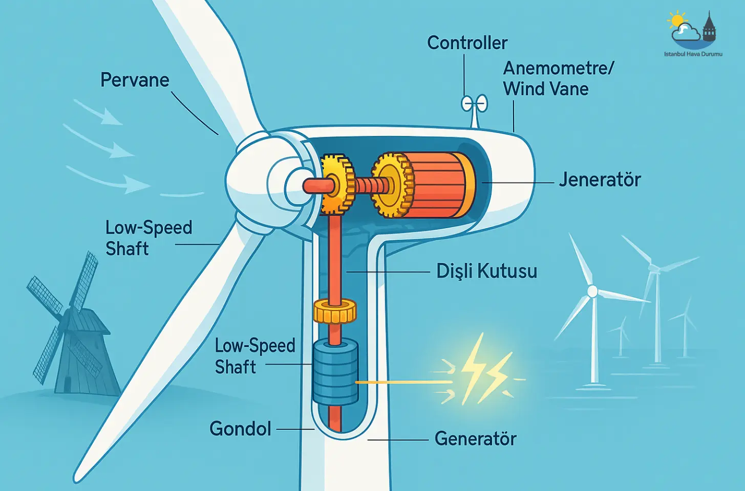 Bir Rüzgar Türbininin Anatomisi: Rüzgarın Elektriğe Dönüşüm Yolculuğu.